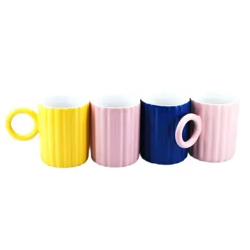 Wholesale Cheap Bulk New Contrast Color Stripe Ceramic Coffee Mugs Custom Porcelain Tea Cup Milk Mug for Office Gift