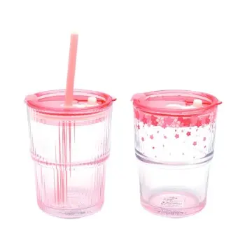 China Custom Wholesale Glass Tumblers with Lids & Straws Vertical Stripe Travel Coffee Glass Cups Manufacturer