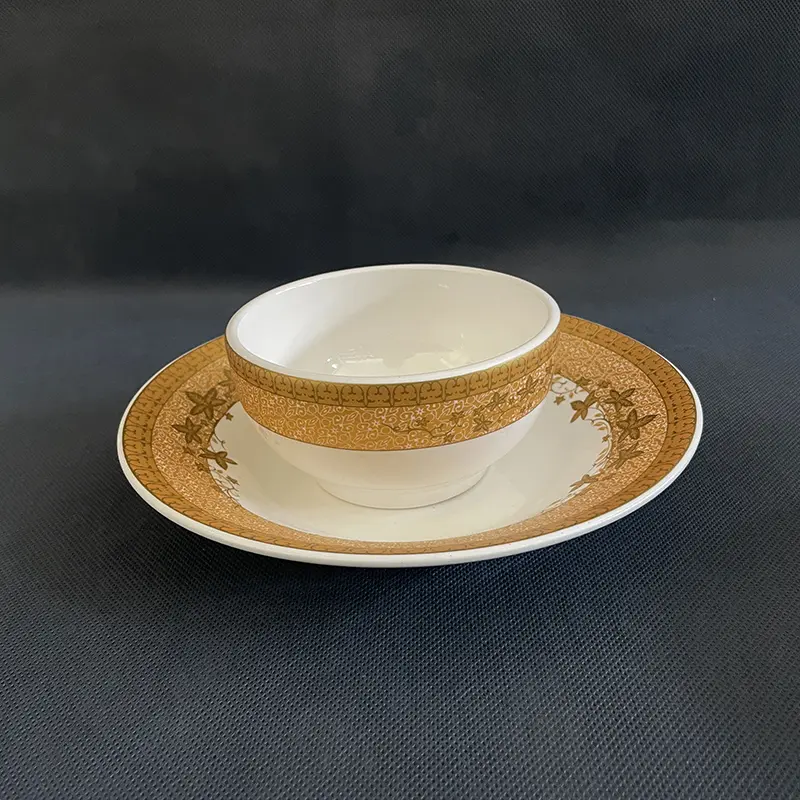 Wholesale Ceramic Tableware Gold Rim Bowl Plate Set