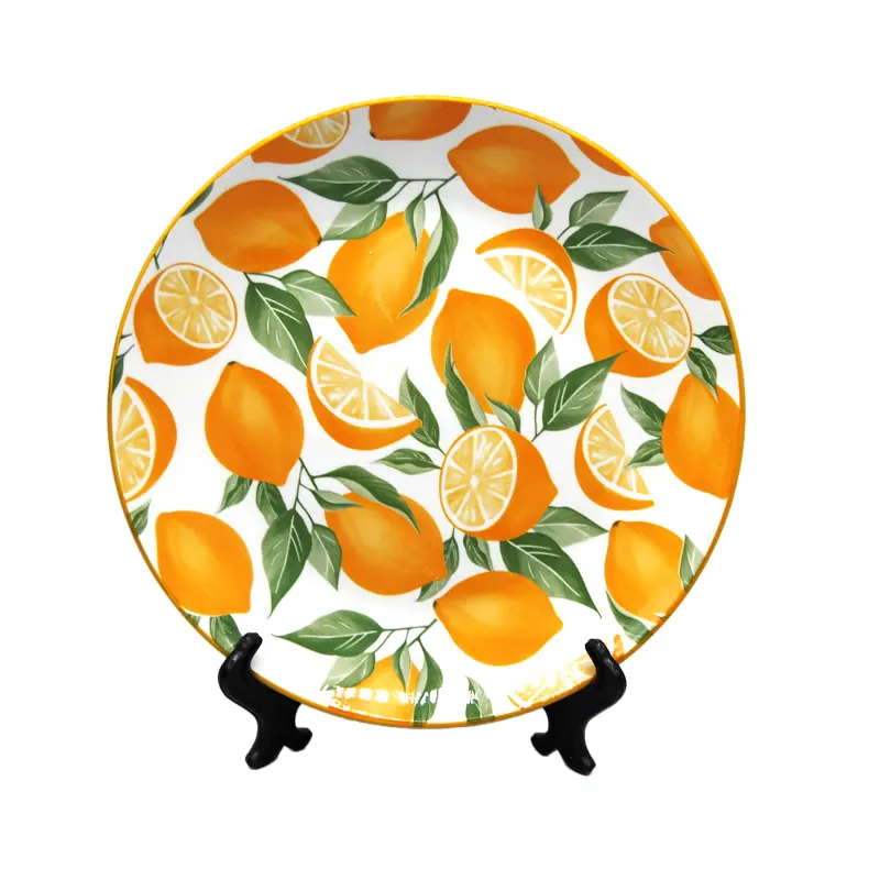 Wholesale Lemon Design Ceramic Dinnerware Set 12pcs Custom Printed Luxury Ceramic Plates & Bowls with Logo