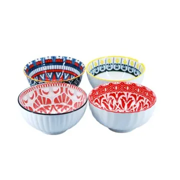Wholesale Bohemia Style Ceramic Bowls | 4.5 Inch Round Crockery Sets for Household & Gift