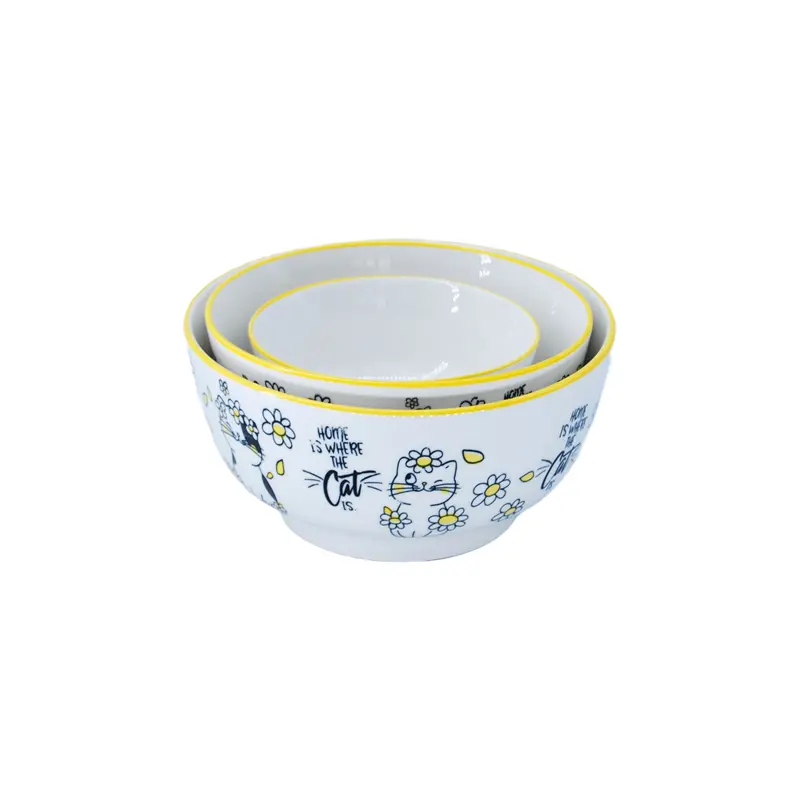 China Custom Made Microwave Safe 6-Inch Cat Print Ceramic Cereal Bowls Manufacturer
