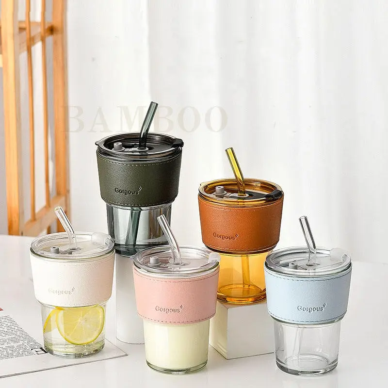 Glass Cups with Straws