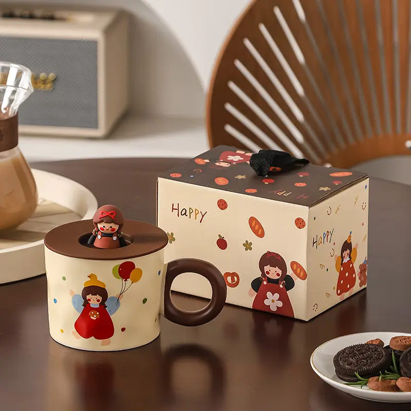 China Ceramic Manufacturer Launches Retro Cartoon Girl Ceramic Mug Gift Set